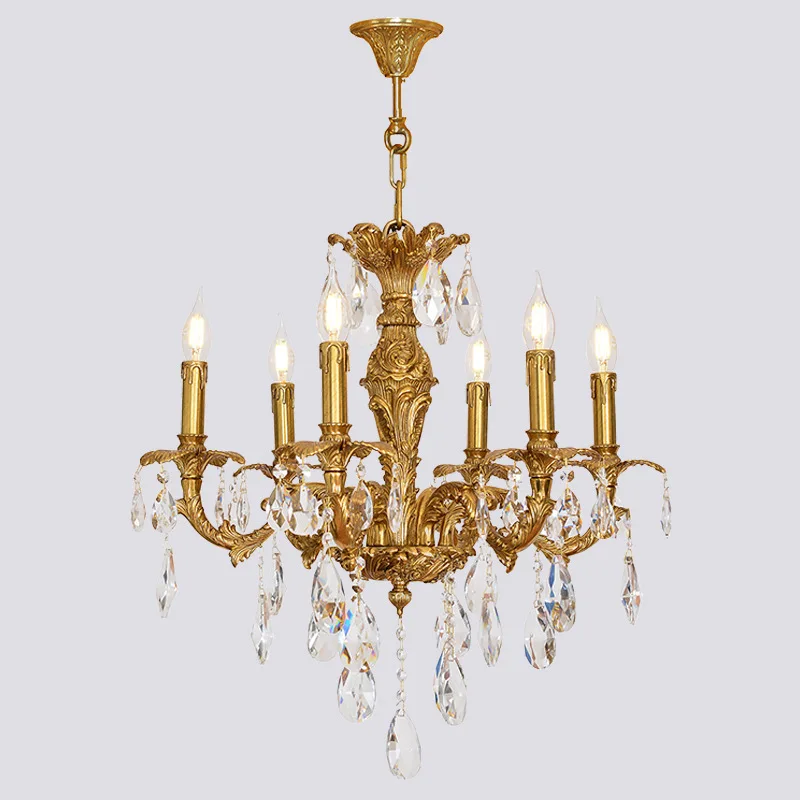 Französischer Kronleuchter aus Vollkupfer, Villa im europäischen Stil, Wohnzimmer, Esszimmer, Schlafzimmer, Kristall