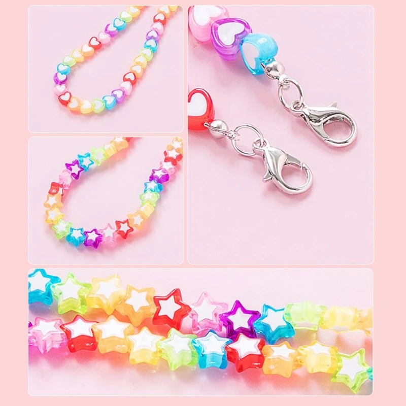 Kids Acrylic Rainbow Colorful Star Heart Beaded Chain Face Mask Holder Lanyard Eyeglass Anti-Lost Strap Necklace String