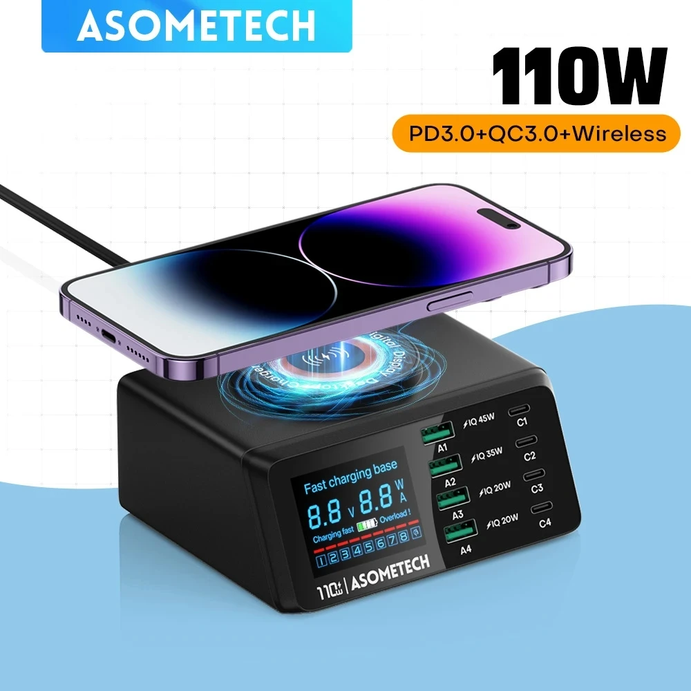 110W Multi USB Charging Station Fast Wireless Charger QC3.0 PD PPS Quick Charge for IPhone 14 Max Xiaomi Samsung HuaWei Laptop