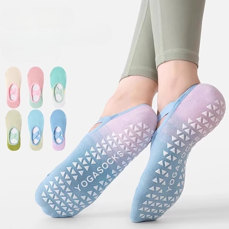 

Носки для йоги, женские градиентные силиконовые противоскользящие носки для пилатеса, дышащие повязки с открытой спиной, хлопковые спортивные носки для тренировок в помещении, танцев