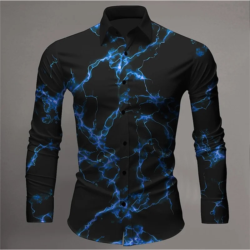 2024 Men's Shirt Fashion Casual Outdoor Street Golden Splash HD Pattern Healthy Fabric Lightweight and Comfortable Men's Top