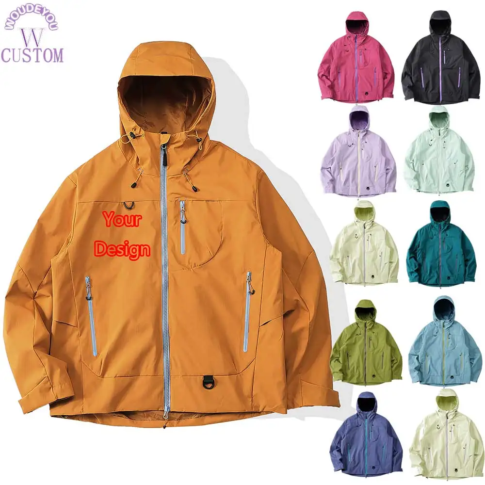 Outdoor Unisex Soft Shell Waterproof Windproof Jacket Thin Hooded Zipper Front Opening Spring Hiking Camping OEM Service