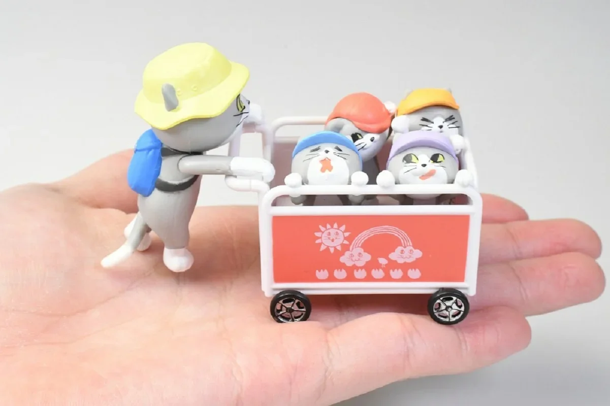 Toys Cabin capsule toys cute Shigotoneko Nursery Mini figure collection New admission kindergarten cat with hat in cart figures