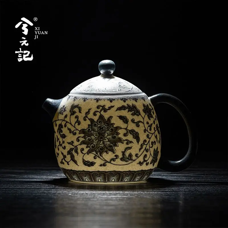 

Керамический чайник Xi Yuan Ji с сине-белым узором «Лотос и Дракон», высококачественный заварочный чайник для домашнего использования, китайский набор для чаепития Кунг-фу