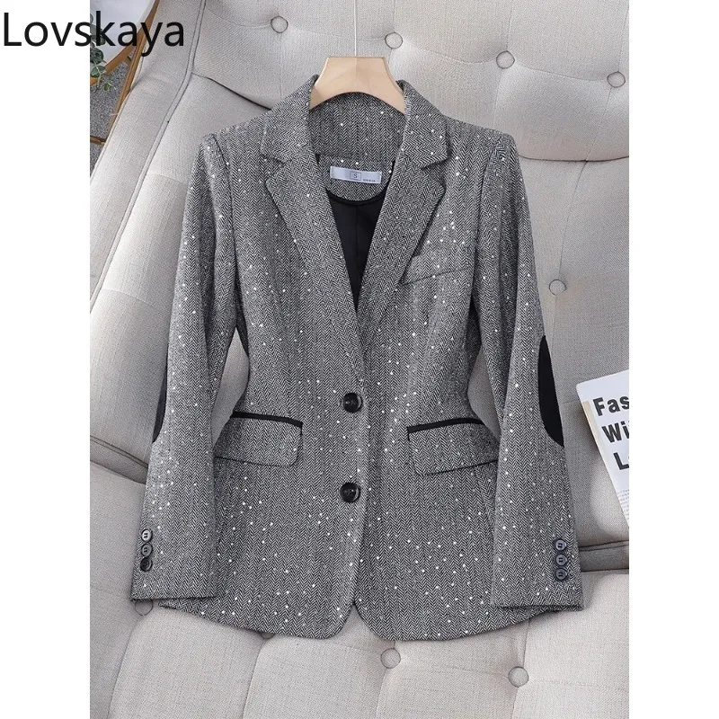 Chaqueta informal de manga larga para mujer, Blazer de un solo pecho, color gris y café, moda de otoño e invierno