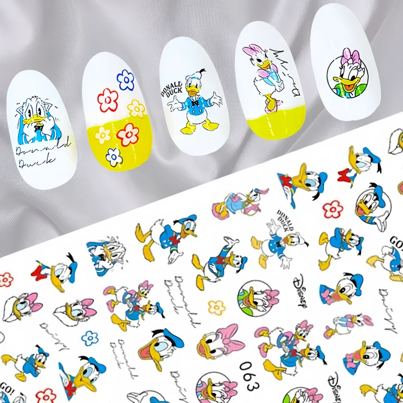 Disney-pegatinas para uñas de Mickey Mouse, blanco y negro, dibujos animados bonitos de Lilo y Stitch, Pato Donald, prensa para uñas