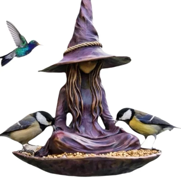 Witch Resin Bird Feeder Halloween Garden Decoration Ornament Garden Creative Pendant