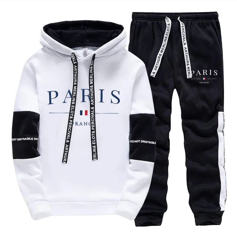 

Paris Printing Mens Tracksuit Casual Sweatshirts Pants Single Piece Hoodie Pants Outdoors Fitness Sports Jogging Mens Clothing