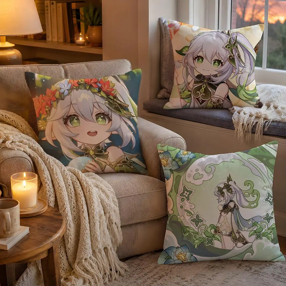 Nahida Cushion Cover 1pc Square Pillow Cover Soft Plush Fabric Removable Washable Sofa Chair Bed Decoration