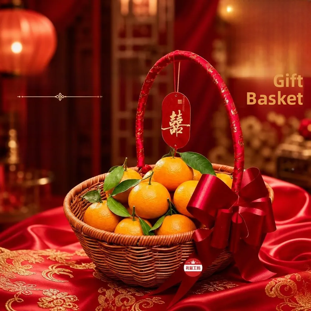 

Wedding Celebration Orange Fruit Basket Handwoven Carriage Basket Festive Marriage Decoration Plastic Flower Basket
