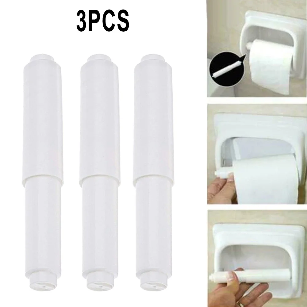 3Pcs White Plastic Replacement Toilet Paper Roll Holder Roller Spindle Insert-Spring Bathroom Accessories