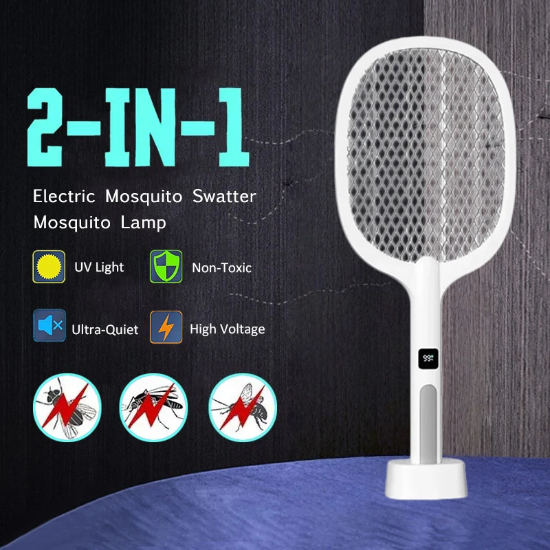 4000V Electric Mosquito Racket Rechargeable Detachable Handheld Auto Swat Mode Type-C Fly Swatter Racquet Kills Mosquitoes