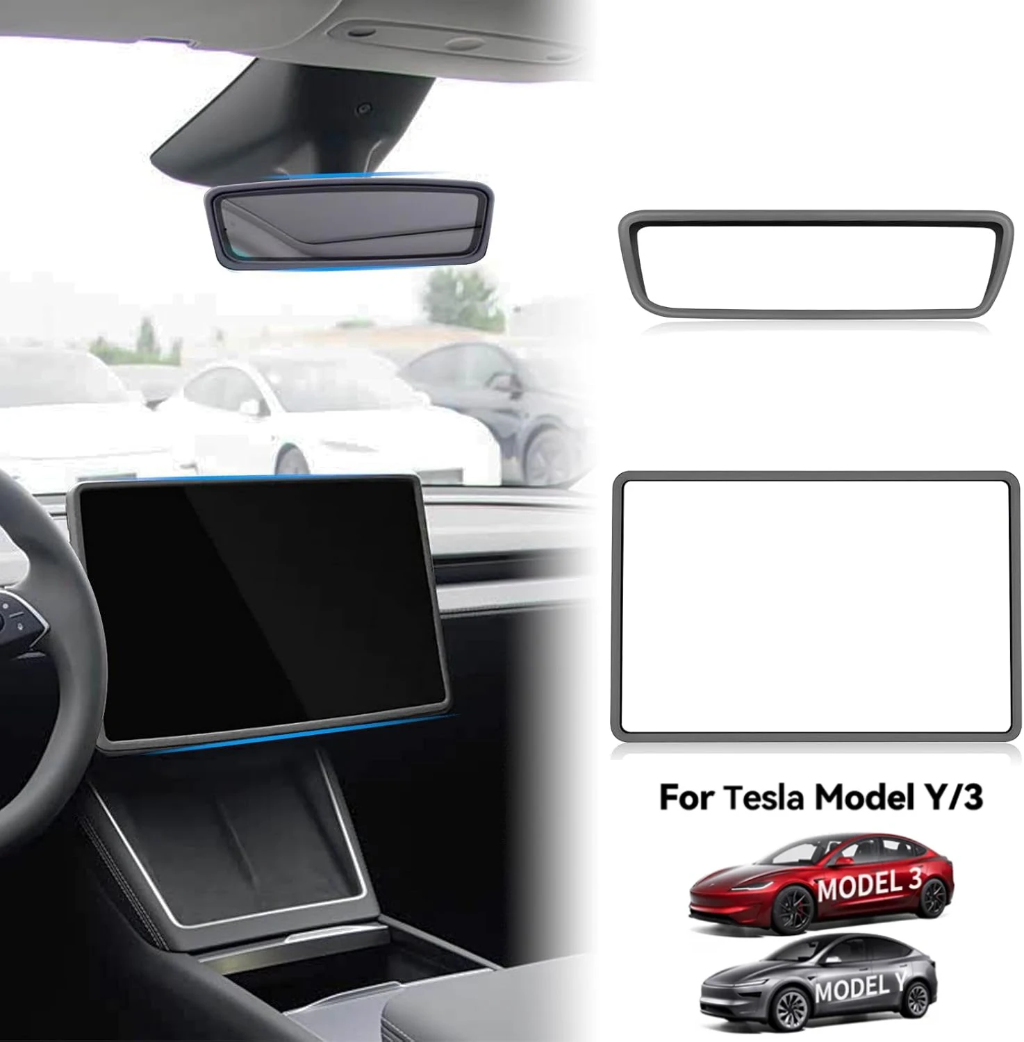 For Tesla Model 3 Y Juniper Highland Rear View Mirror Protector Frame Cover Center Console Rearview Trim Silicone Protector Fram