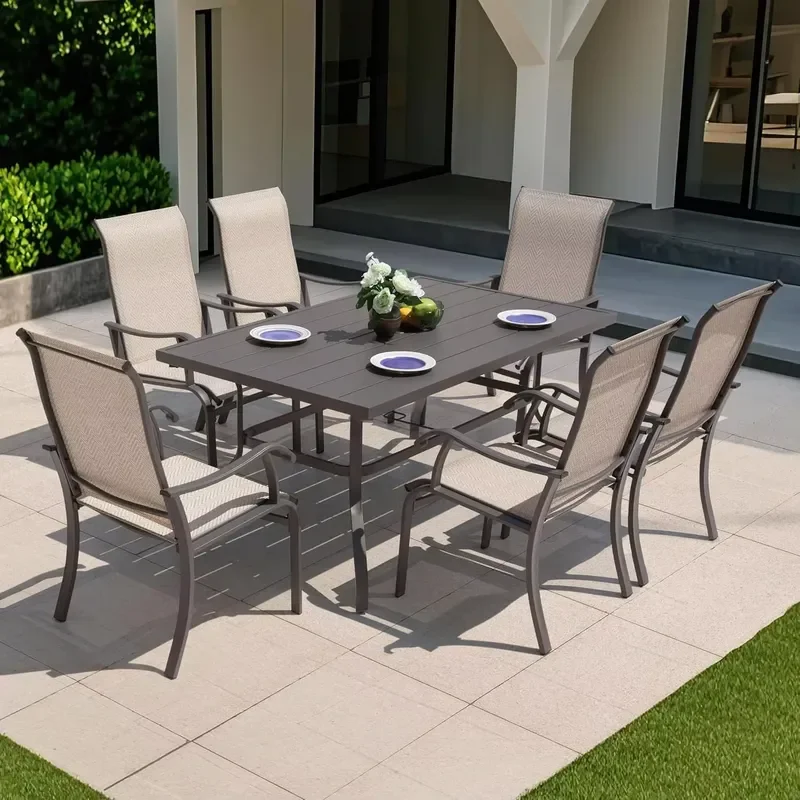 Modern Garden Patio Conversation Set All Weather Metal Frame Waterproof Table Chair Dining Set