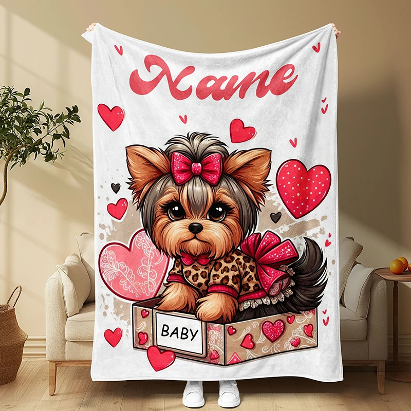 Eine bequeme, individuell namens Yorkshire Terrier-Flanelldecke, digital bedruckte Sofadecke aus Polyesterplüsch, Bett, Reisen