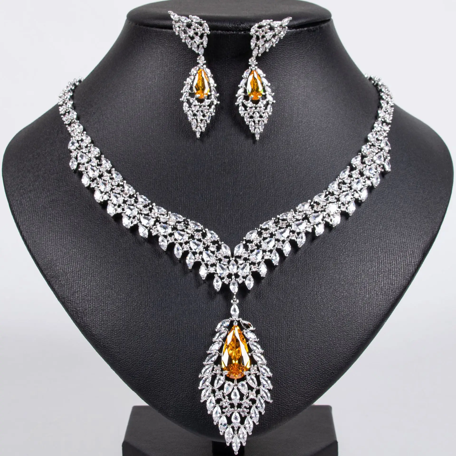 High-end rico jóias colar brincos pingente 2 peças conjunto para festa banquete casamento nupcial traje acessórios M-605