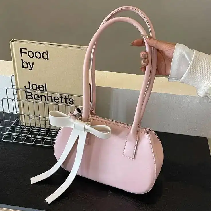 

Bloom Haruku Bow Pink Shoulder Bags Women 2025 Fairycore Aesthetic Leather Underarm Bag Ladies Versatile Casual Handbag Y2k