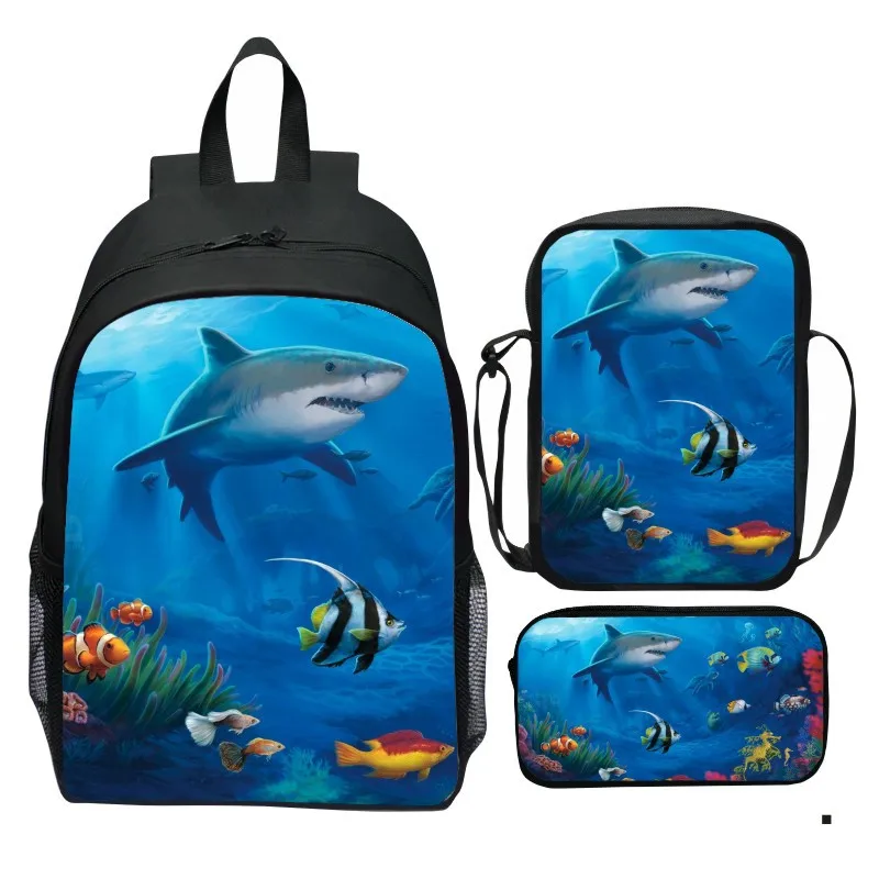 Printed animal shark set backpack cartoon backpack small shoulder bag pen bag DIY to picture one piece customization