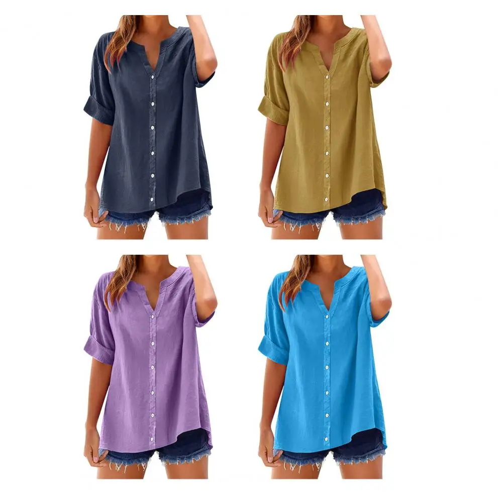 

Summer Women's Thin Shirt Button Cardigan Top Solid Color Loose Pleated Simple Basic Blouses For Female