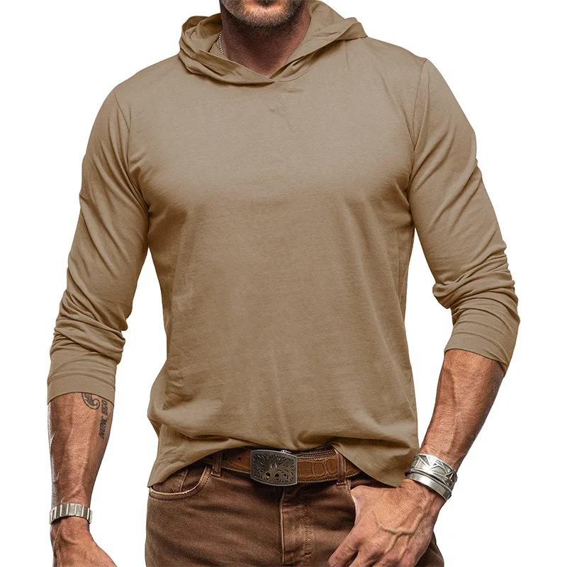 Men\'s Sports Hoodie Long Sleeve T-shirt Bottoming Shirt Gym Sports Muscle Shirt Solid Color Outdoor Casual Sweatshirt