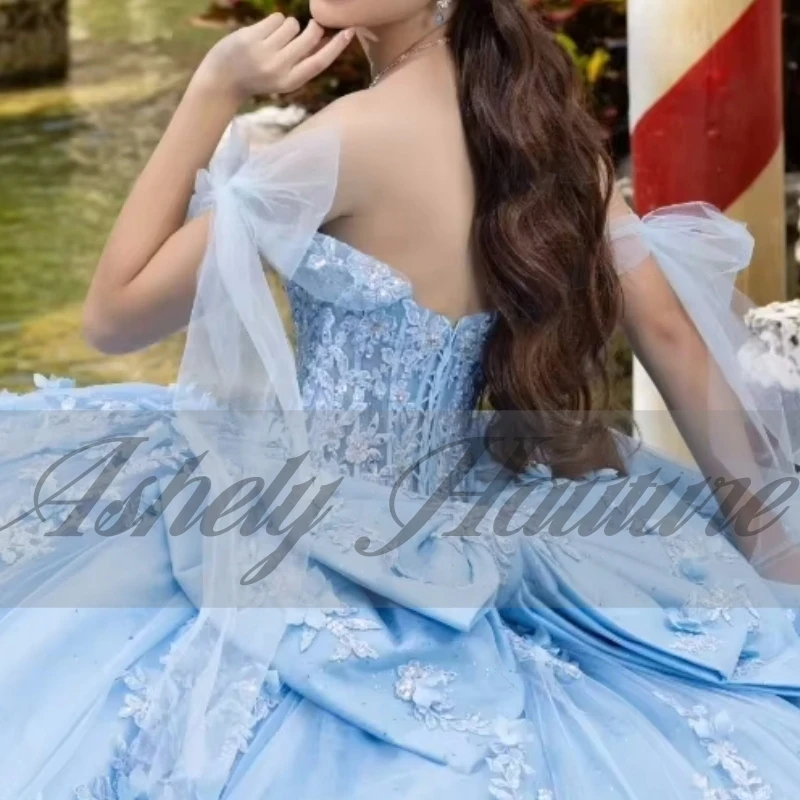 Personnalisé charmante robe de bal bleu ciel 15 ans robes de Quinceanera 2025 Appliques douce 16 Occasion de bal robe de soirée