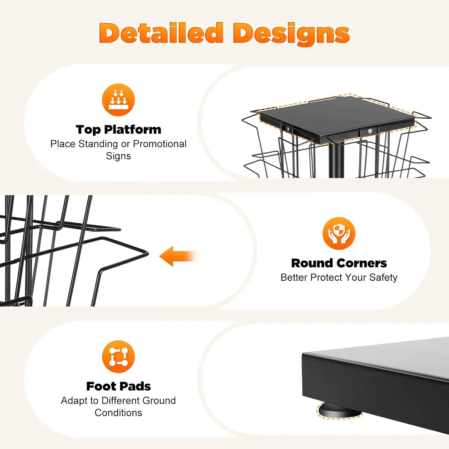 360 ° 회전식 잡지 랙 홀더 브로셔 디스플레이 스탠드, 132파운드 용량 바닥 설치형 잡지 랙, 분리형 만화책 선반
