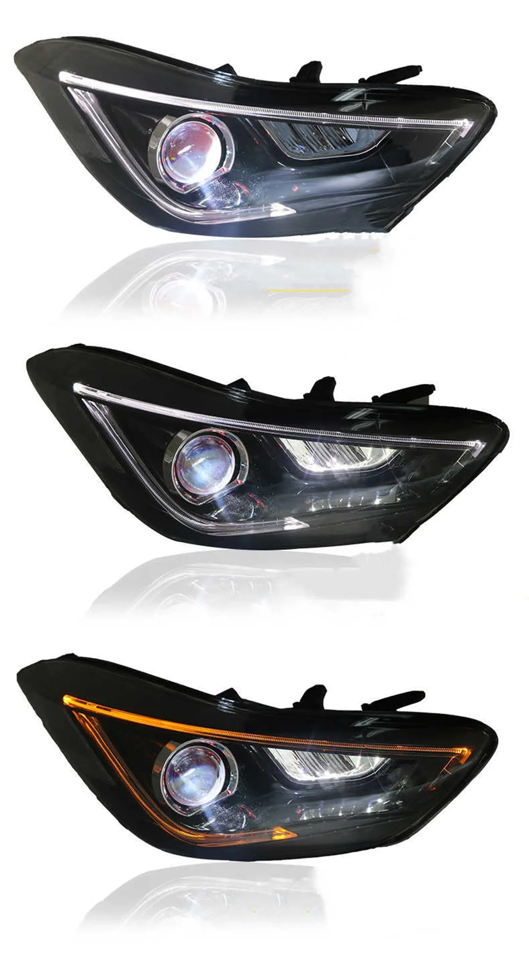 Car HID LED headlight assembly angel eye daytime running light with turn signal for Hyundai elantra 2013-2018