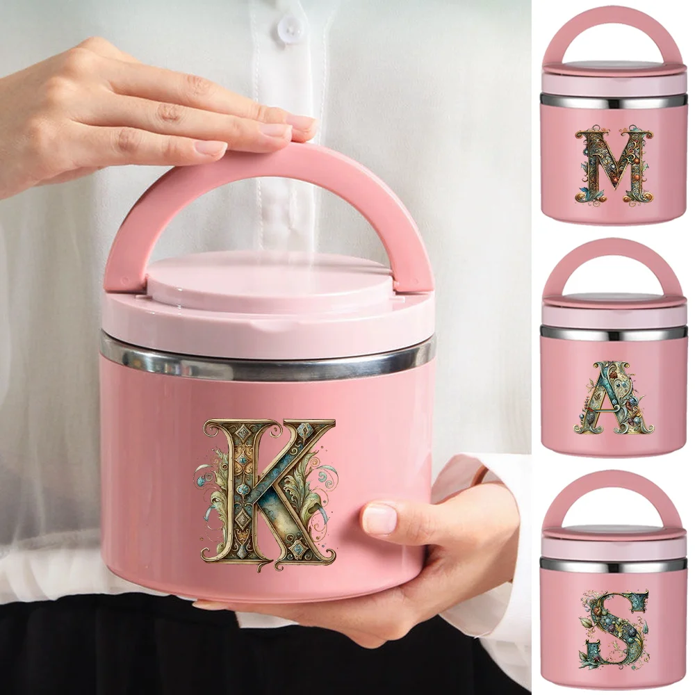 

Thermal Jar Insulated Soup Cup Portable Children Students Office Bento Box Single Layer Picnic Graphic Letter Pattern Lunch Box