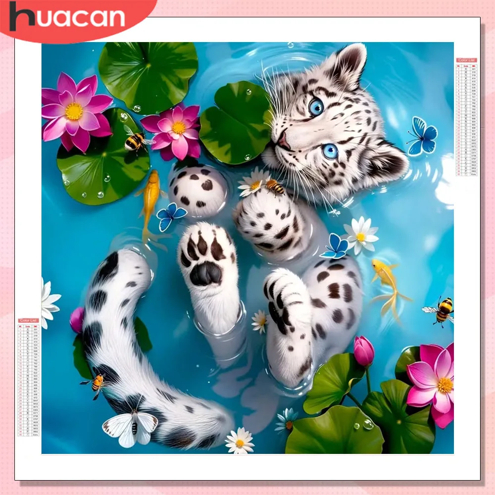 

Алмазная мозаика HUACAN: Тигр, Леопард, Цветок Лотоса, Море. Наборы для алмазной живописи с квадратными стразами. Полный комплект для декора стен.