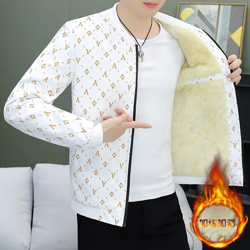 

Thiened Fce Baseball Sle Jaet for Young Men Spring Autumn Faionable Printed Cotton Coat Stand Fit Long Sve