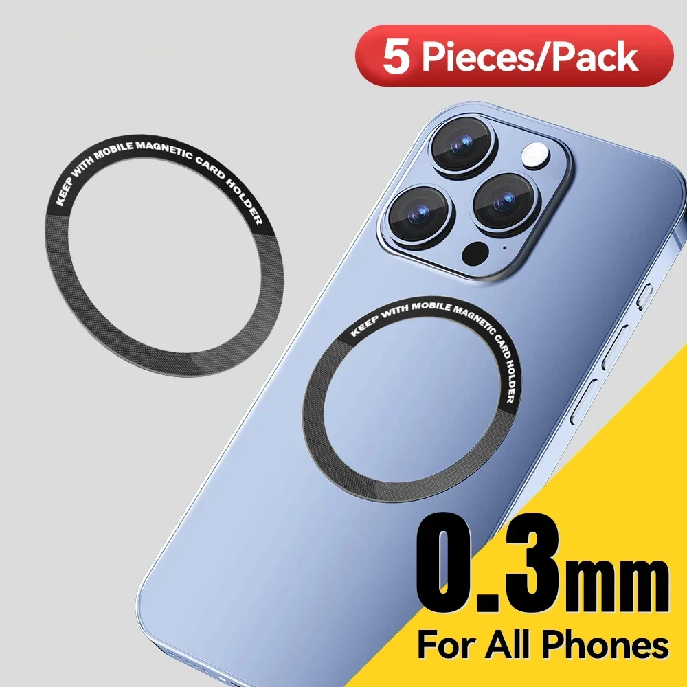 iPhone 16 15 14 13 12 Pro Max Plus 용 5PCS 자기 금속 링 Samsung Xiaomi 무선 충전 플레이트 용 MagSafe 자석 용