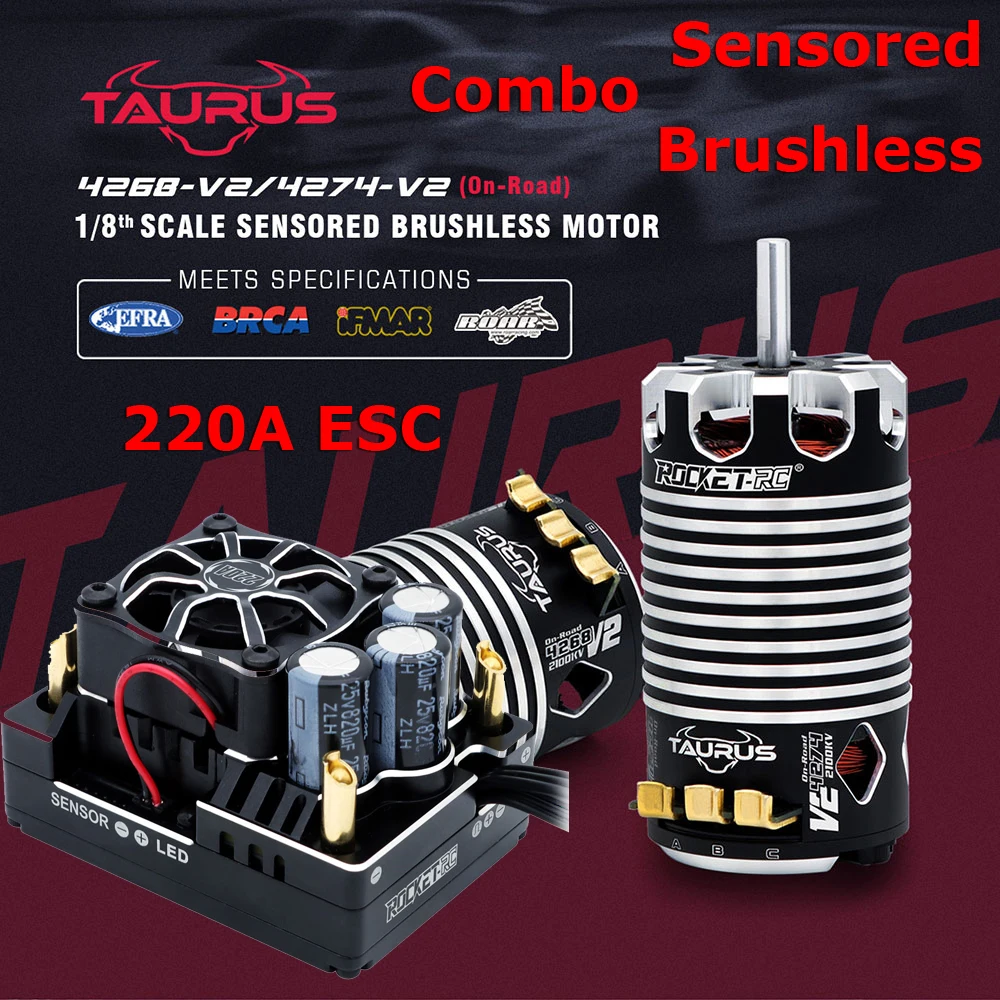 

ROCKET-RC V2 Sensored 220A Brushless ESC 2-4S Speed Controller 4268 4274 Brushless Motor for 1/8 RC Car On-Road Buggy Parts