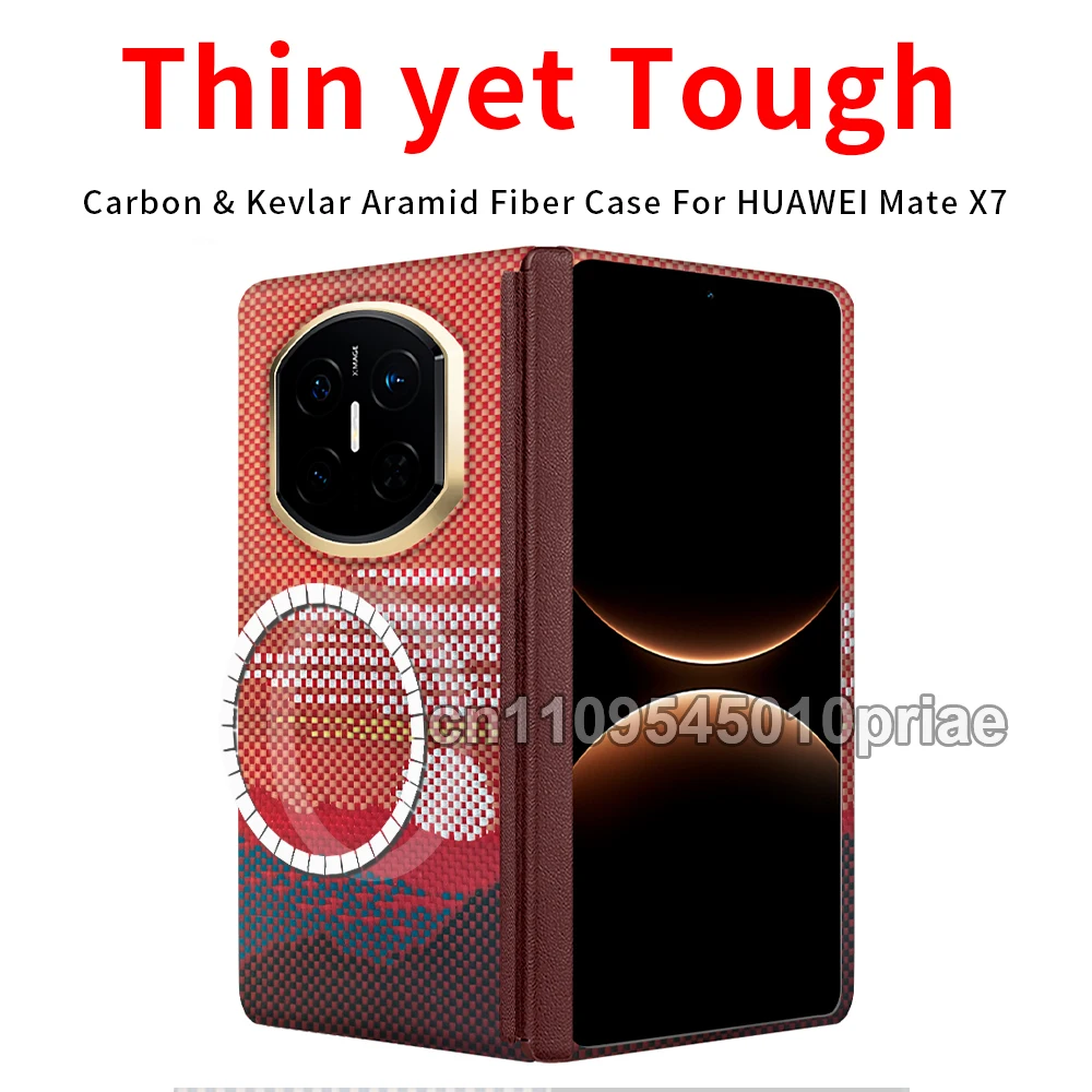 

600D Real-thin Carbon Fiber Phone Case for huawei mate x7 case Aramid Fiber fabric thinhard Magnetic balck Slim light red Case