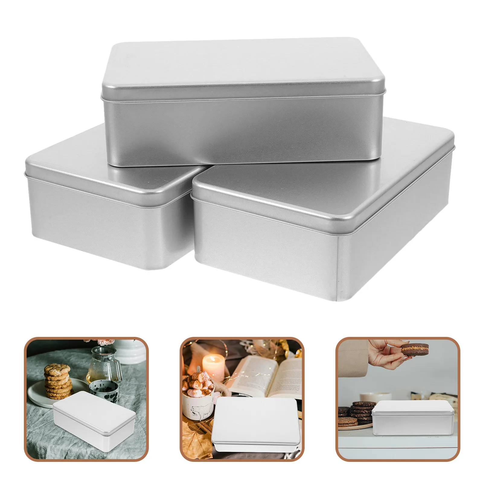 

3Pcs Frosted Cookie Tins with Lids Chic Tinplate Boxes for Cookies Candy Storage Small Gift Tin Container Party Decoration