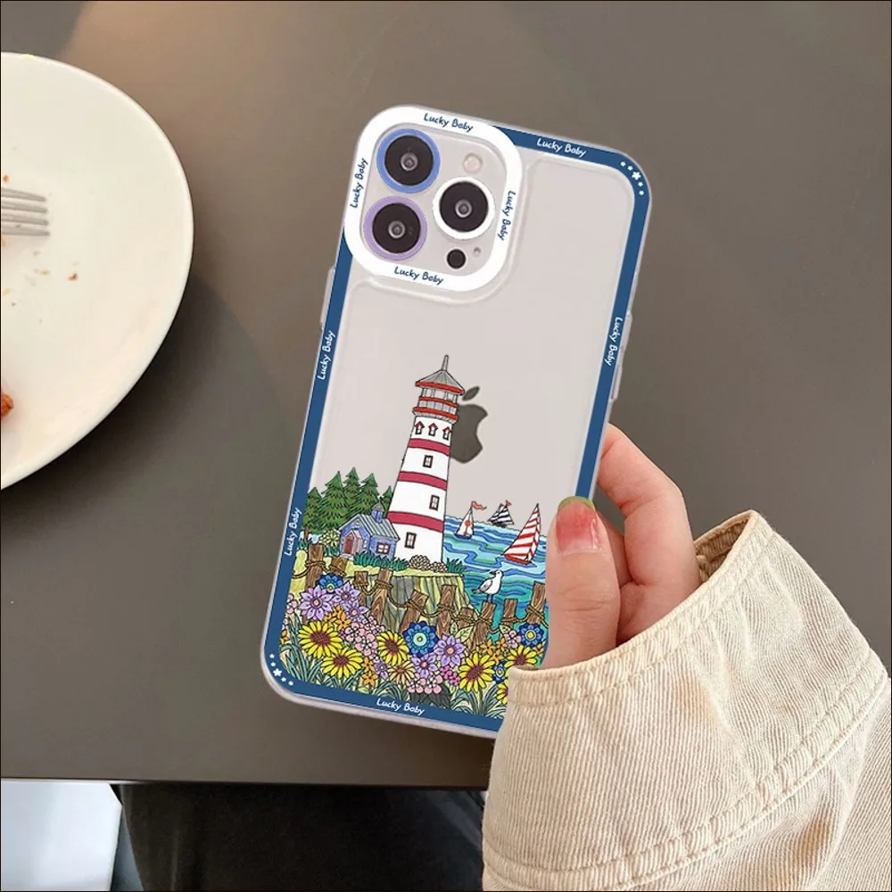 Lighthouse Illustration Phone Case For iPhone 13 14 Pro Max XS XR 12 11 Pro 13 Mini 6 7 8 Plus Soft Clear Back Cover