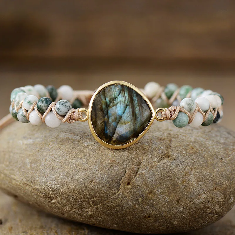 

New elongated stone double-layer woven bohemian beaded friendship bracelet jewelry