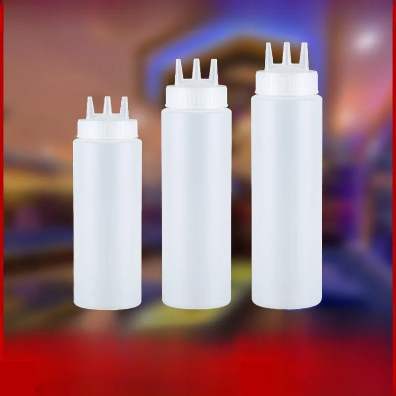 Botella de plástico de tres orificios para salsa, mermelada, ensalada, exprir de jugo, exprir de , botella p...