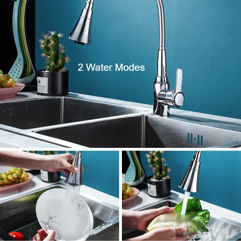 Kitchen Faucets Cold Hot Mixer Tap 360° Rotation Stainless Steel Chrome Sink Faucet Deck Mounted Spray Faucet Anti-splash
