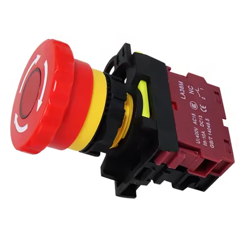 A02M-E-Stop مفاتيح On Off Vaneaims 22 مللي متر LA36M مفتاح إيقاف الطوارئ قابل للقفل زر الضغط 1NC رأس الفطر الأحمر #2