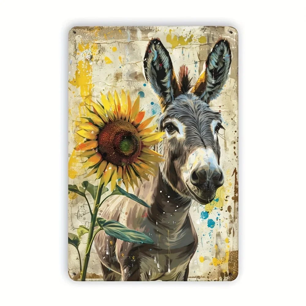 Vintage Donkey Sunflower Iron Metal Tin Sign 8x12inch Rustic Wall Decor Plaque for Home Bar Garage
