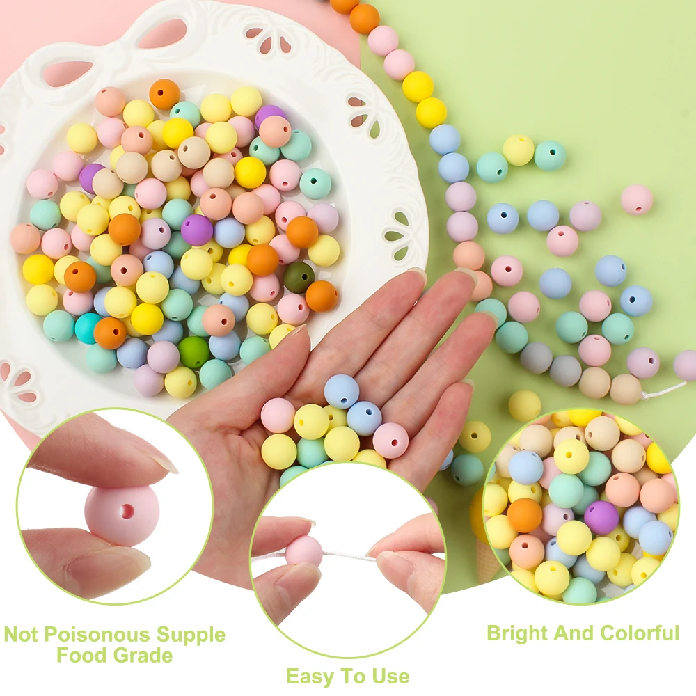 20Pcs/lot 9mm 12mm 15mm Round Silicone Beads for Jewelry Making DIY Necklaces Beaded Pen KeyChain Accessorie Decoration Beads