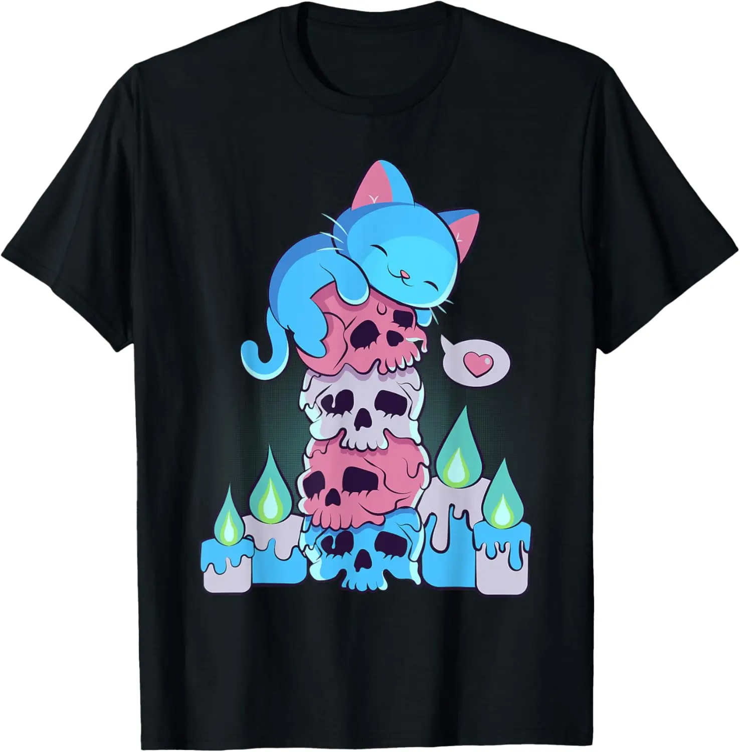 Transgender Aesthetic Kawaii Cat on Skulls Subtle LGBT Pride T-Shirt