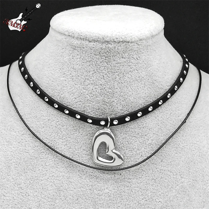 Готическое панк-сердце-колье для женщин, черная искусственная кожа Y2K, ключичное колье, модная сексуальная вечерние цепочка, ювелирные изделия NHH6-1S06 Готическое панк-сердце-колье для женщин, черная искусственная кожа Y2K, ключичное колье, модная сексуальная вечерние цепочка, ювелирные изделия NHH6-1S06