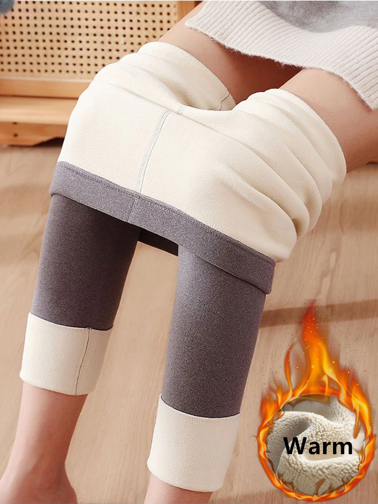 

Women Basic Lambwool Fluff Leggings Winter Fleece Lined Slim Leggins Pencil PantsWarm High Waist Thick Ankle-length Legginsy