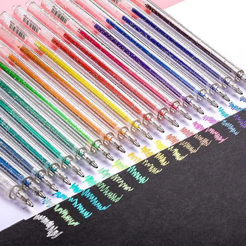 8/12/18 Color Glitter Gel Pen 1.0mm Metal Glitter Color Ballpoint Pen Paper Cardstock Diary Drawing Marking Coloring DIY Art