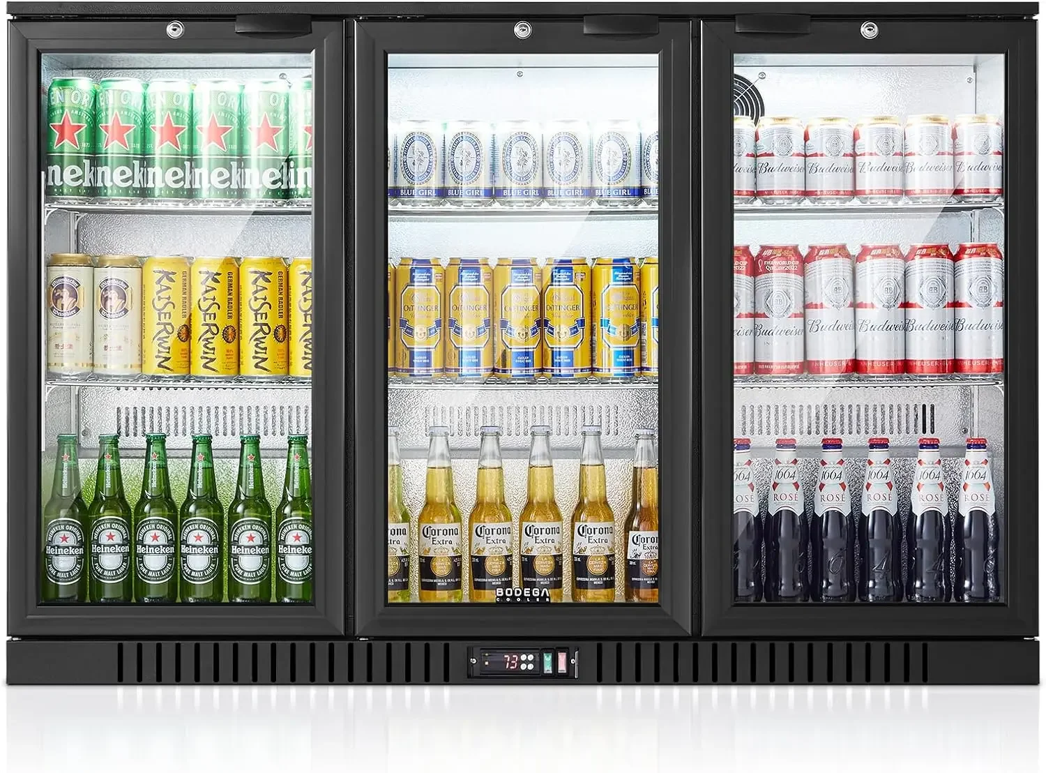 Back Bar Cooler With 3 Glass Doors,Counter Height Beverage Refrigerator,11.4Cu.Ft Commercial Display Bar Fridge with LED Lightin