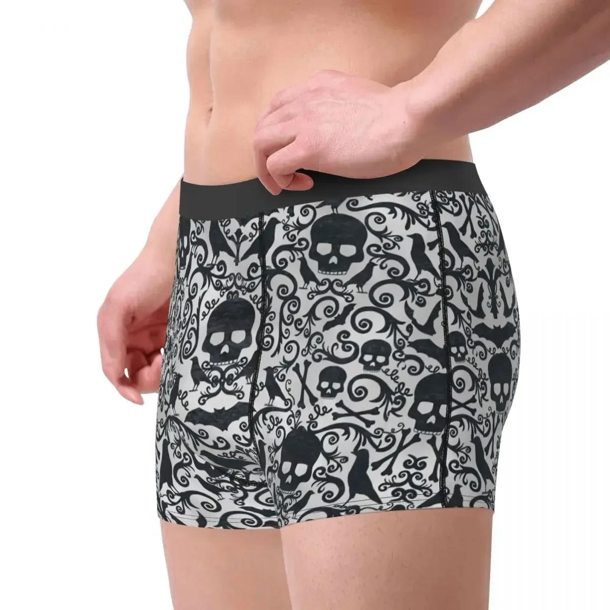 Custom Black Skulls Crossbones Kraaien Boxers Shorts Mannen Halloween Gothic Skelet Slips Ondergoed Sexy Onderbroek