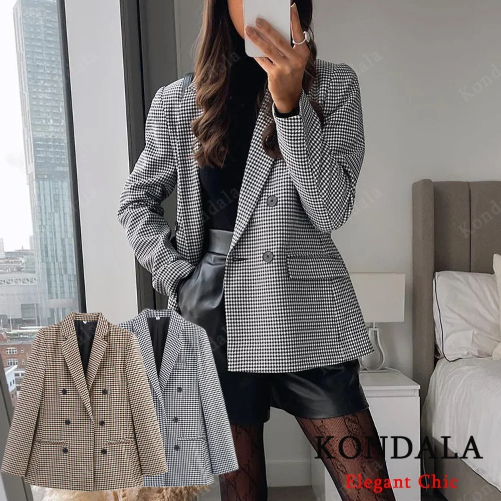 

KONDALA винтажный тонкий пиджак для поездок на работу, женский двубортный текстурированный пиджак, весна-осень 2021, модный уличный элегантный пиджак