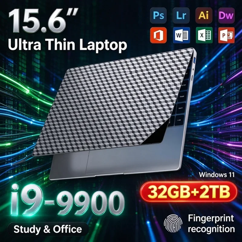 Intel I9 9900 Ultra Thin 15.6'' Inch Laptop 32GB RAM 1TB/2TB SSD FHD Display Windows11 Notebook For Home Office Student Game Use