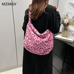 Meet You Retro Leopard Print Crossbody Bag for Women Autumn Winter Plush Soft Shoulder Messenger Handbag Bag Fluffy Warm Fur Bag